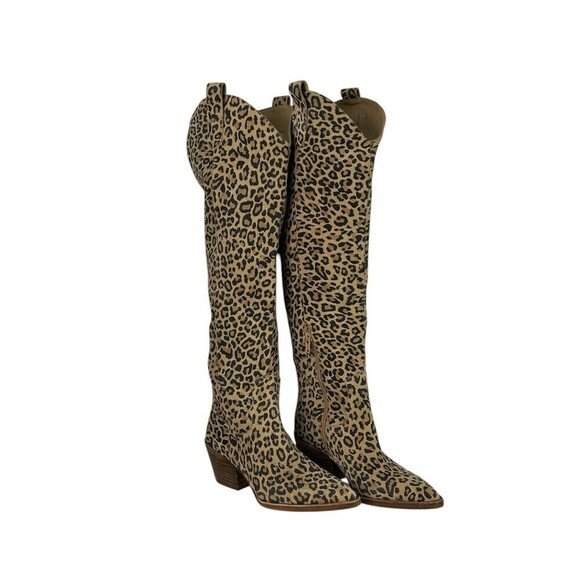 Gianni Bini Shoes - Gianni Bini Women Size 5.5 Leather Boot Cheetah Leopard Over The Knee Western Rk